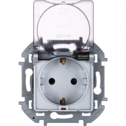 Розетка 1-м СП Inspiria 16А IP44 250В 2P+E защ. шторки с крышкой немецк. стандарт механизм алюм. Leg