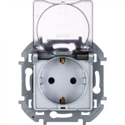 Розетка 1-м СП Inspiria 16А IP44 250В 2P+E защ. шторки с крышкой немецк. стандарт механизм алюм. Leg