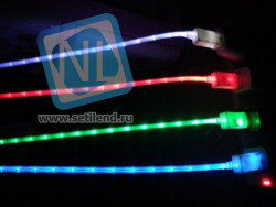 PL1327(PL1328, PL1329,PL1330), Кабель USB2.0 A вилка - Micro USB, "светящийся", цветной, 1м