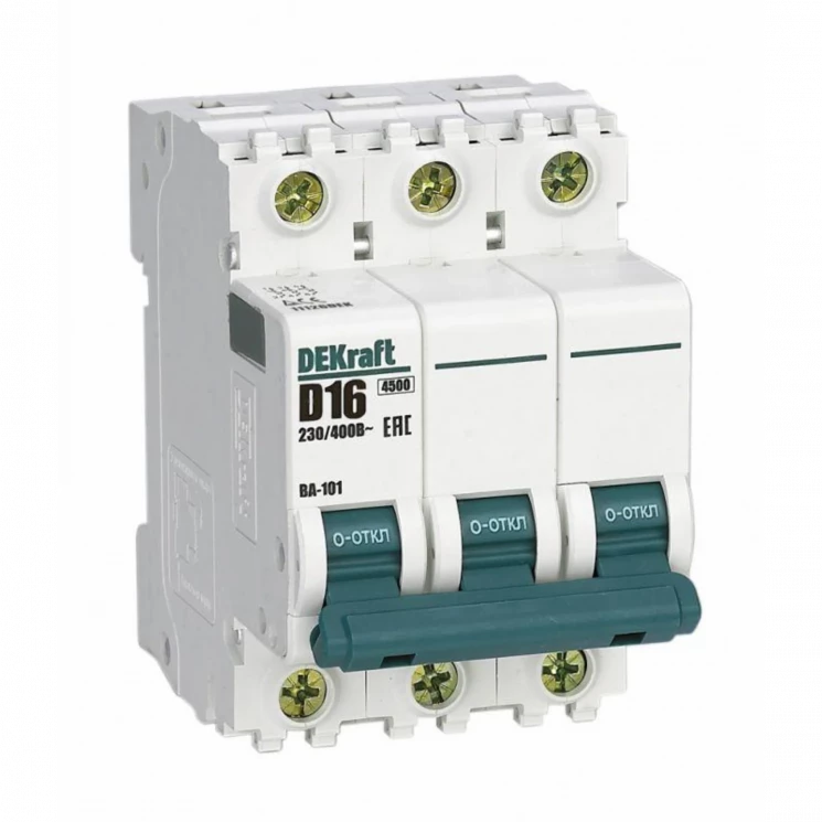 Выключатель автоматический модульный 3п D 16А 4.5кА ВА-101 DEKraft 11126DEK