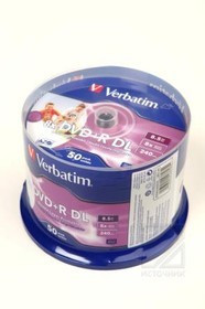 Verbatim 43703 DVD+R 8.5 GB 8x CB/50 Double Layer Full Ink Print, Записываемый компакт-диск