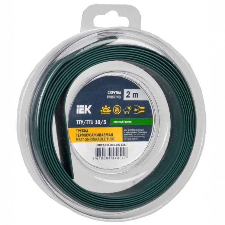 Трубка термоусадочная ТТУ нг-LS 10/5 зел. (уп.2м) IEK UDR12-010-005-002-K06-T