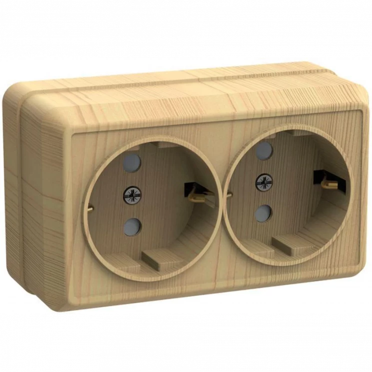 Розетка 2-м ОП Октава РС22-3-ОС 16А IP20 с заземл. сосна IEK ERO21-K03-16-DC