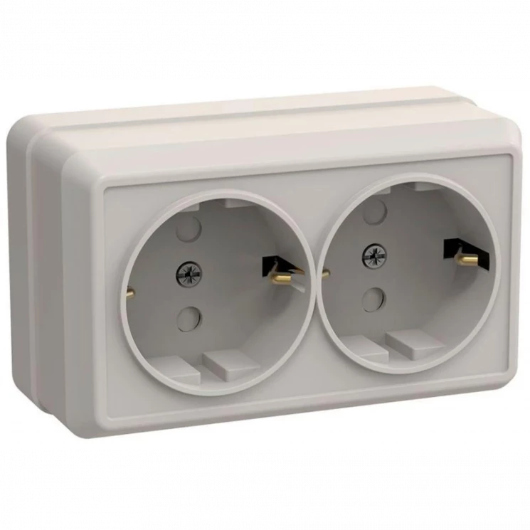 Розетка 2-м ОП Октава РСш22-3-ОКм 16А IP20 с заземл. защ. шторки крем. IEK ERO24-K33-16-DC