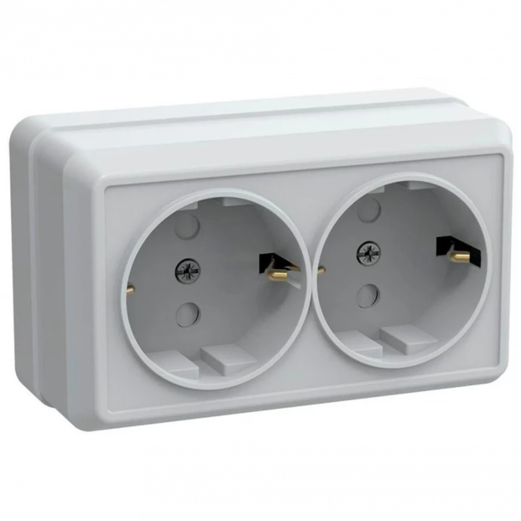 Розетка 2-м ОП Октава РСш22-3-ОБ 16А IP20 с заземл. защ. шторки бел. IEK ERO24-K01-16-DC