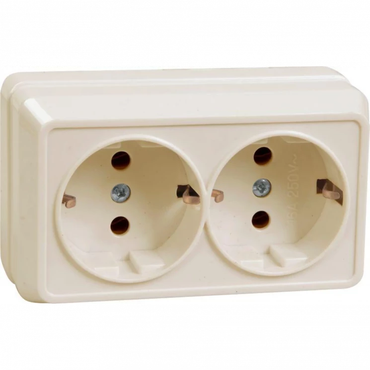 Розетка 2-м ОП Октава РС22-3-ОКм 16А IP20 с заземл. крем. IEK ERO21-K33-16-DC