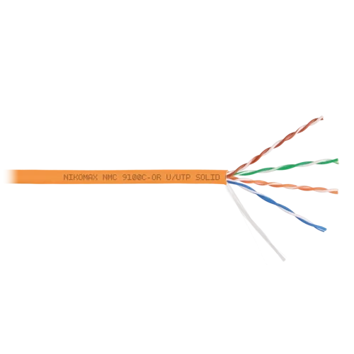 Кабель NIKOMAX U/UTP 4 пары, Кат.5e (Класс D), тест по ISO/IEC, 100МГц, одножильный, BC (чистая медь), 24AWG (0,52мм), полимерный материал нг(А)-HF