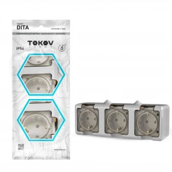 Розетка 3-м ОП Dita 16А IP54 250В с заземл. с прозр. крышкой сер.TOKOV ELECTRIC TKL-DT-R3Z-C06T-IP54