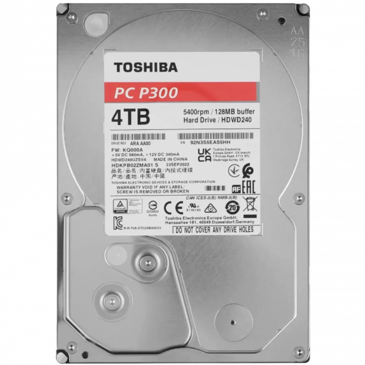 Жесткий диск Toshiba SATA-III 4Tb HDWD240UZSVA Desktop P300 (5400rpm) 128Mb 3.5"