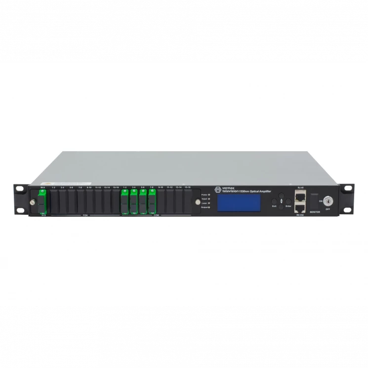 Оптический усилитель VERMAX для сетей КТВ, 2 входа, 8*24dBm выход, RT1, 1U