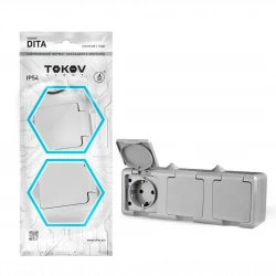 Розетка 3-м ОП Dita 16А IP54 250В с заземл. с сер. крышкой сер. TOKOV ELECTRIC TKL-DT-R3Z-C06-IP54