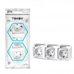 Розетка 3-м ОП Dita 16А IP54 250В с заземл. с прозр. крышкой бел.TOKOV ELECTRIC TKL-DT-R3Z-C01T-IP54