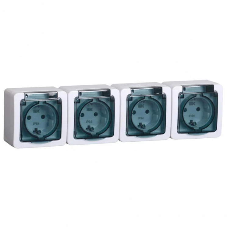 Розетка 4-м ОП Гермес Plus РСб24-3-ГПБд 16А IP54 с заземл. с дым. крышкой бел. IEK ERMP42-K03-16-54-