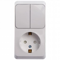 Блок ОП Этюд (1-м розетка с заземл. защ. шторки + 2-кл. выкл.) бел. SE BPA16-202B