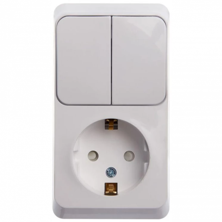 Блок ОП Этюд (1-м розетка с заземл. защ. шторки + 2-кл. выкл.) бел. SE BPA16-202B