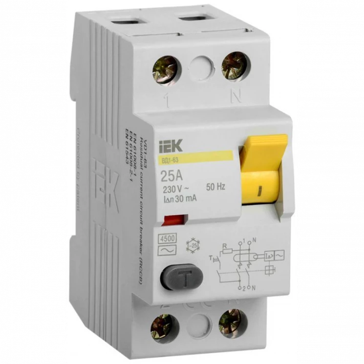 Выключатель дифференциального тока (УЗО) 2п 25А 30мА тип AC ВД1-63 IEK MDV10-2-025-030