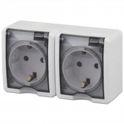 Розетка 2-м ОП Эра Эксперт 11-2403-01 16А IP54 16AX 250В 2х2P+E бел. Эра Б0020716