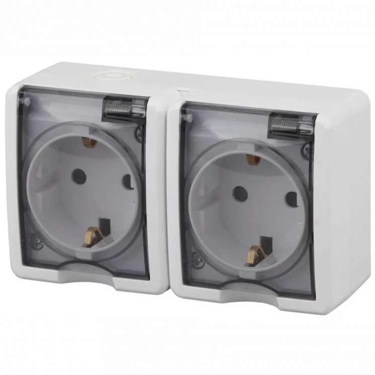 Розетка 2-м ОП Эра Эксперт 11-2403-01 16А IP54 16AX 250В 2х2P+E бел. Эра Б0020716