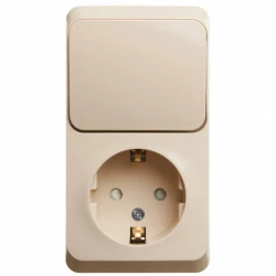 Блок ОП Этюд (1-м розетка с зазем. защ. шторки + 1-кл. выкл.) крем. SE BPA16-201K