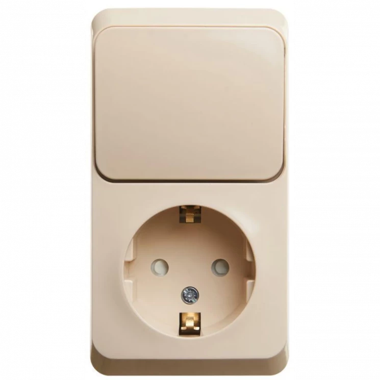 Блок ОП Этюд (1-м розетка с зазем. защ. шторки + 1-кл. выкл.) крем. SE BPA16-201K