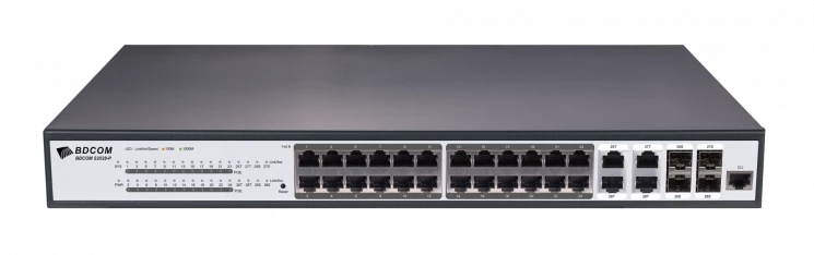 Управляемый PoE коммутатор уровня 2 BDCOM S2528-P, 24x 10/100/1000Base-T PoE 802.3af/at до 370W, 4x combo 1G SFP/RJ45, 220VAC