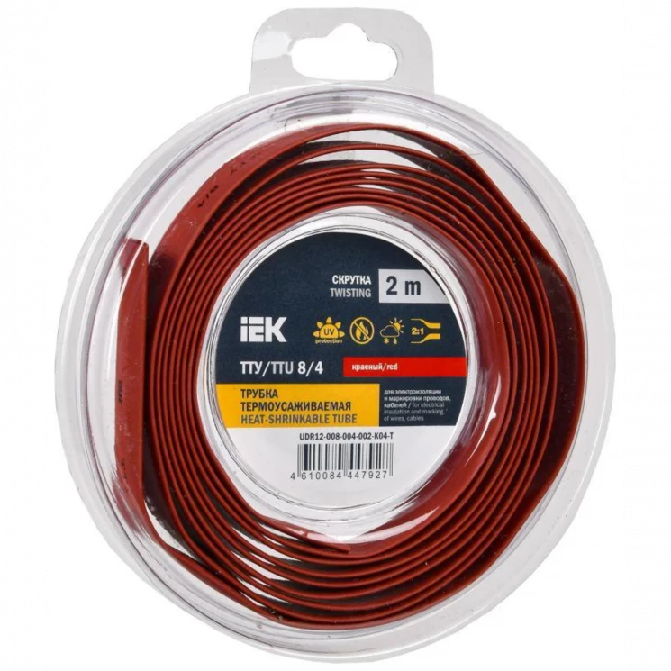 Трубка термоусадочная ТТУ нг-LS 8/4 красн. (уп.2м) IEK UDR12-008-004-002-K04-T