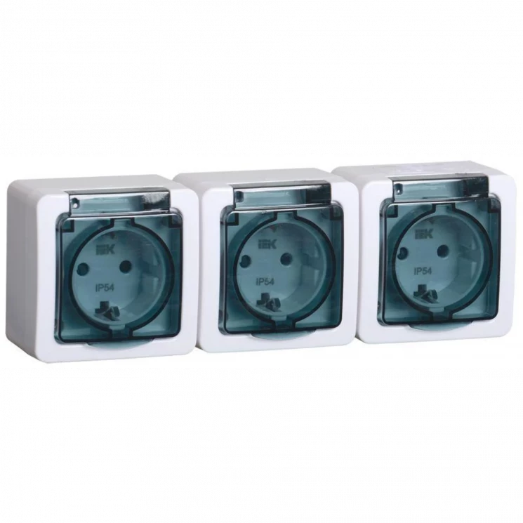 Розетка 3-м ОП Гермес Plus РСб23-3-ГПБд 16А IP54 с заземл. с дым. крышкой бел. IEK ERMP32-K03-16-54-