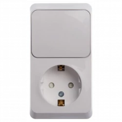 Блок ОП Этюд (1-м розетка с заземл. защ. шторки + 1-кл. выкл.) бел. SE BPA16-201B