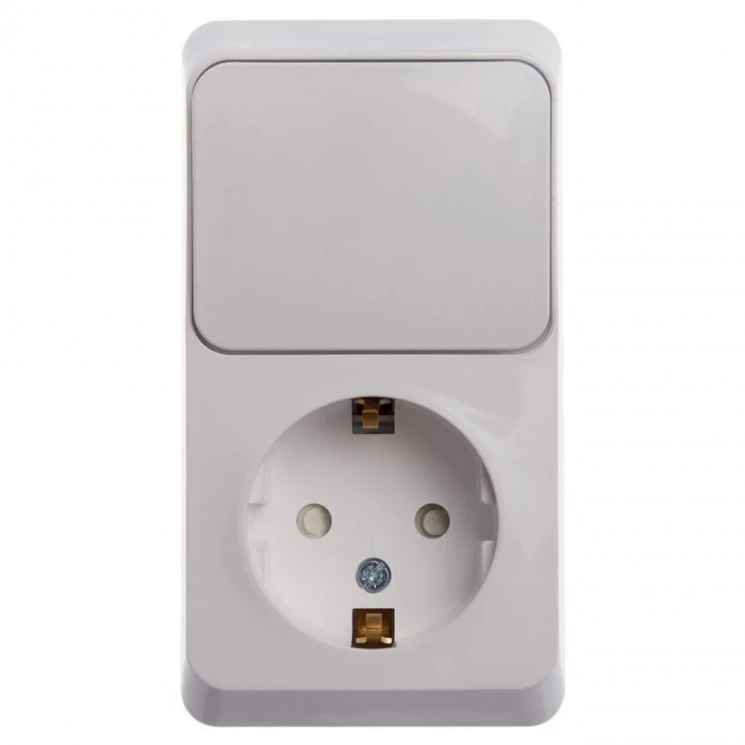 Блок ОП Этюд (1-м розетка с заземл. защ. шторки + 1-кл. выкл.) бел. SE BPA16-201B