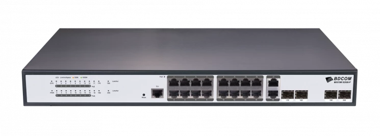 Управляемый PoE коммутатор уровня 2 BDCOM S2520-P, 16x 10/100/1000Base-T PoE 802.3af/at до 250W, 2x combo 1G SFP/RJ45, 2x 100/1000Base-X (SFP), 220VAC