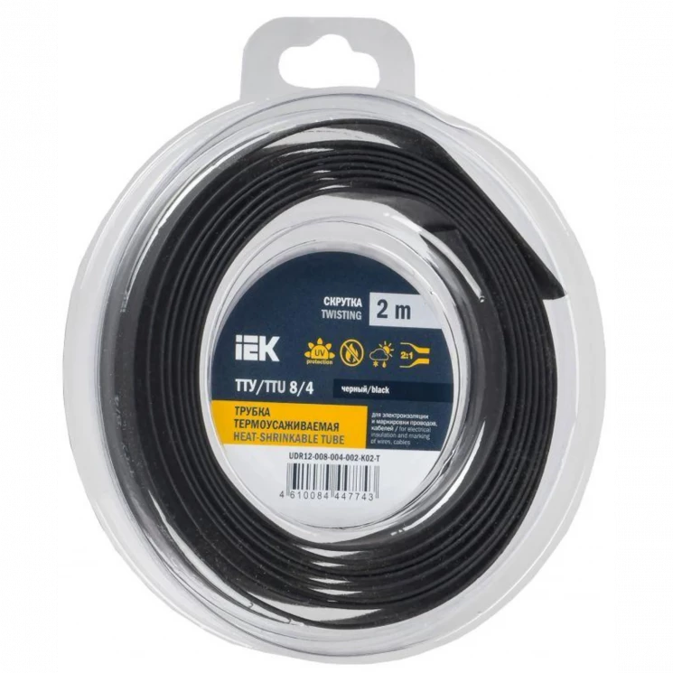 Трубка термоусадочная ТТУ нг-LS 8/4 черн. (уп.2м) IEK UDR12-008-004-002-K02-T