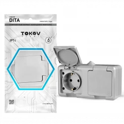 Розетка 2-м ОП Dita 16А IP54 250В с заземл. с крышкой сер. TOKOV ELECTRIC TKL-DT-R2Z-C06-IP54