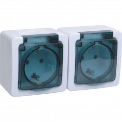 Розетка 2-м ОП Гермес Plus РСб22-3-ГПБд 16А IP54 с заземл. с дым. крышкой бел. IEK ERMP22-K03-16-54-
