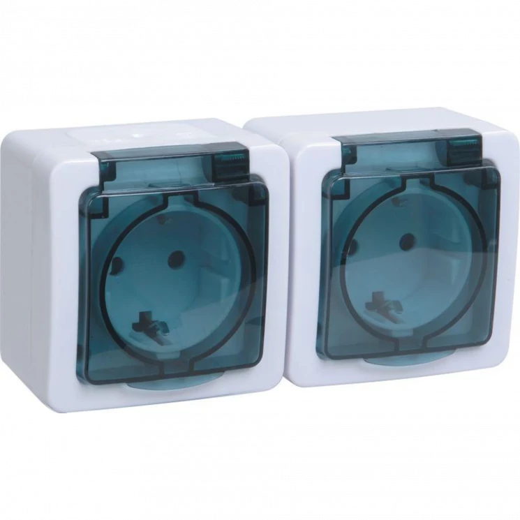 Розетка 2-м ОП Гермес Plus РСб22-3-ГПБд 16А IP54 с заземл. с дым. крышкой бел. IEK ERMP22-K03-16-54-