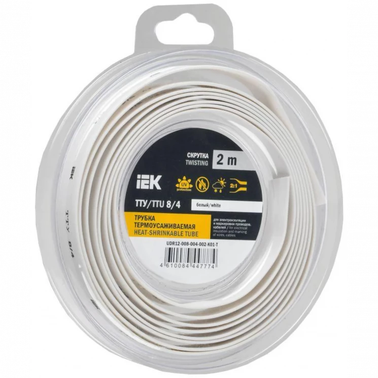 Трубка термоусадочная ТТУ нг-LS 8/4 бел. (уп.2м) IEK UDR12-008-004-002-K01-T