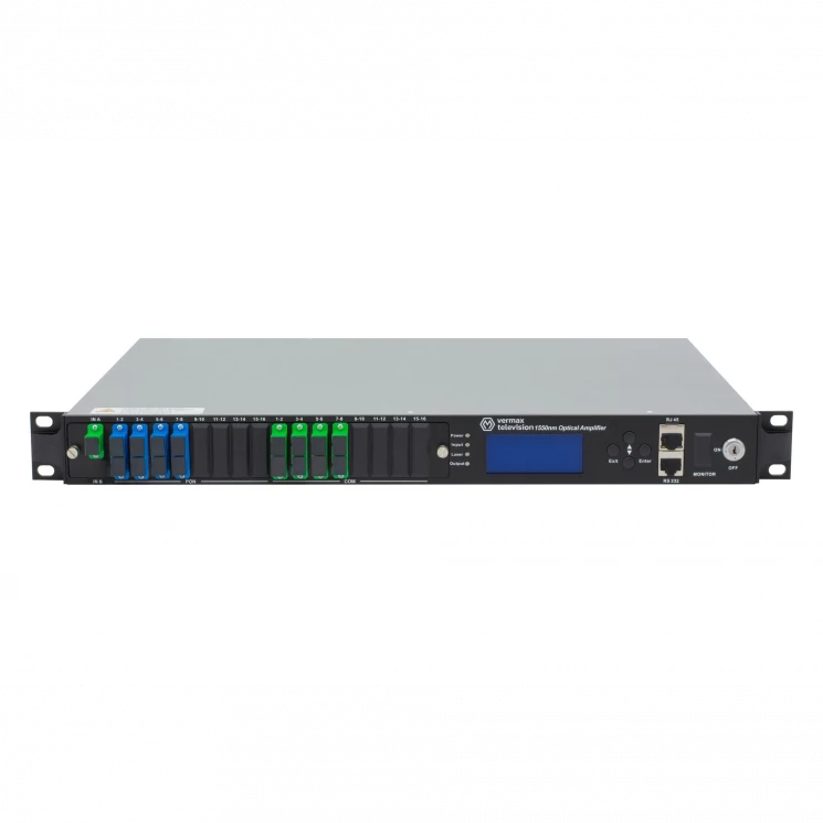 Оптический усилитель VERMAX для сетей КТВ, 1 вход, 8*18dBm выход, CWDM 1310/1490/1550, RT1, 1U