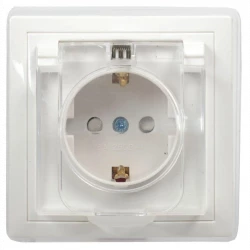 Розетка 1-м СП Кварта РСбш10-3-ККБ-44 16А IP44 с заземл. защ. шторки с крышкой керамика бел. IEK ERK