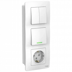 Блок СП Blanca (розетка с заземл. защ. шторки 16А 250В + 1-кл. выкл. с подсветкой + 2-кл. выкл.) бел
