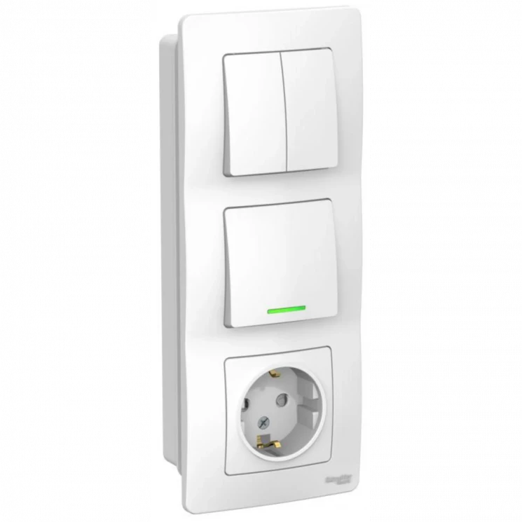 Блок СП Blanca (розетка с заземл. защ. шторки 16А 250В + 1-кл. выкл. с подсветкой + 2-кл. выкл.) бел