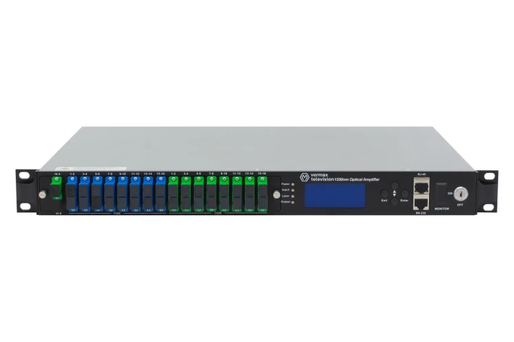 Оптический усилитель VERMAX для сетей КТВ, 1 вход, 16*19dBm выход, CWDM 1310/1490/1550, 1U