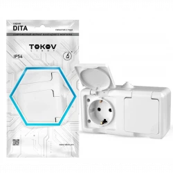 Розетка 2-м ОП Dita 16А IP54 250В с заземл. с крышкой бел. TOKOV ELECTRIC TKL-DT-R2Z-C01-IP54
