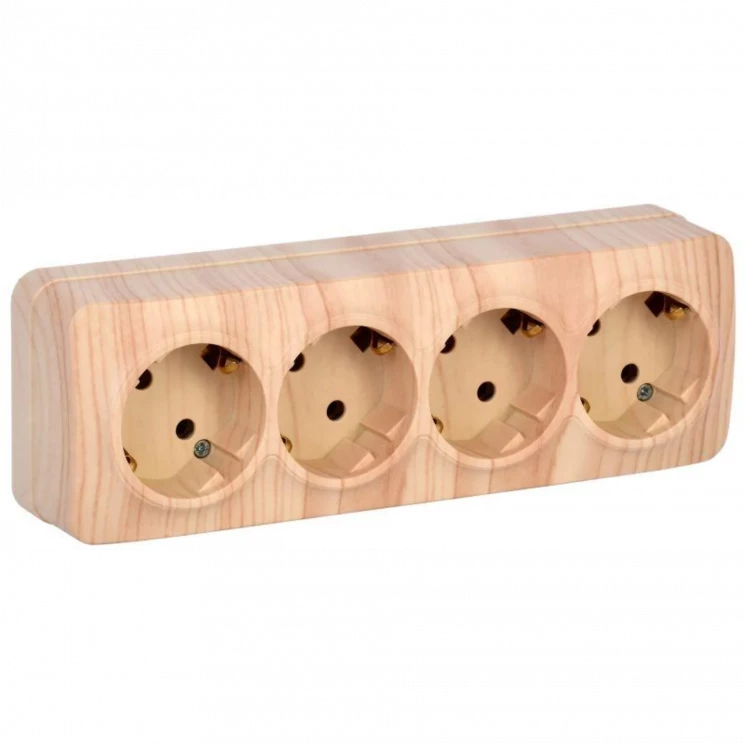 Розетка 4-м ОП GLORY РС24-3-ХС 16А с заземл. сосна IEK ERH41-K34-16