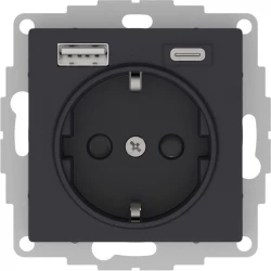 Розетка AtlasDesign 16А с 2-мя заряд. устройствами USB тип A+C 5В/2.4А 2х5В/1.2А механизм карбон SE