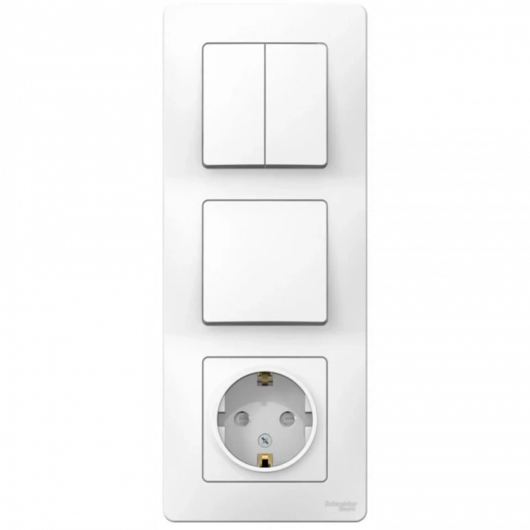 Блок СП Blanca (розетка с заземл. защ. шторки 16А 250В + 1-кл. выкл. + 2-кл. выкл.) бел. SE BLNBS101