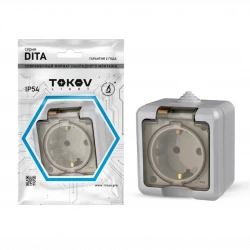 Розетка 1-м ОП Dita 16А IP54 250В с заземл. с прозр. крышкой сер. TOKOV ELECTRIC TKL-DT-R1Z-C06T-IP5