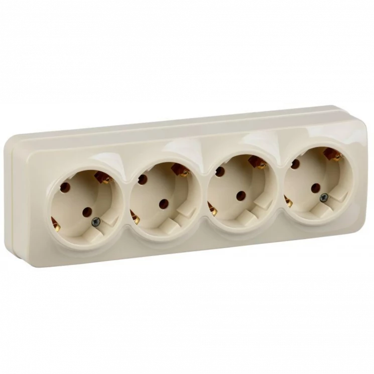 Розетка 4-м ОП GLORY РС24-3-ХК 16А с заземл. крем. IEK ERH41-K33-16