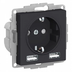 Розетка 1-м СП AtlasDesign 16А IP20 с 2-мя заряд. устройствами USB тип A+A 5В/2.4А 2х5В/1.2А механиз