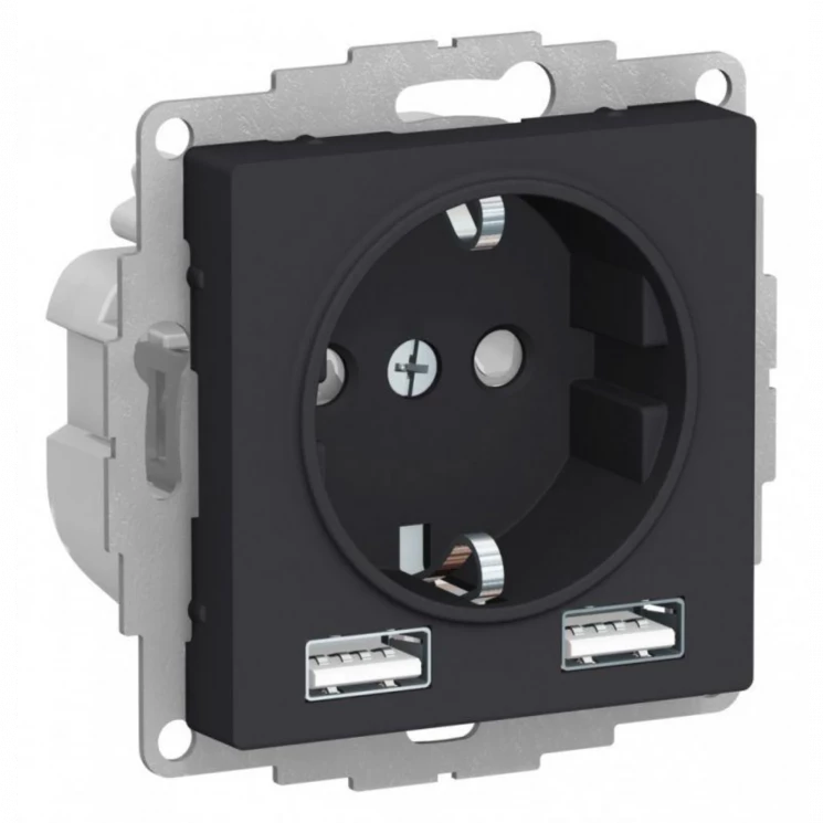 Розетка 1-м СП AtlasDesign 16А IP20 с 2-мя заряд. устройствами USB тип A+A 5В/2.4А 2х5В/1.2А механиз