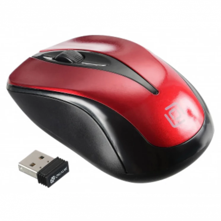 Мышь Оклик 675MW черный/красный оптическая (1200dpi) беспроводная USB для ноутбука (3but)