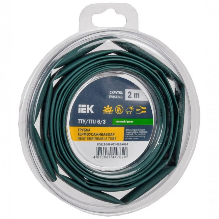 Трубка термоусадочная ТТУ нг-LS 6/3 зел. (уп.2м) IEK UDR12-006-003-002-K06-T